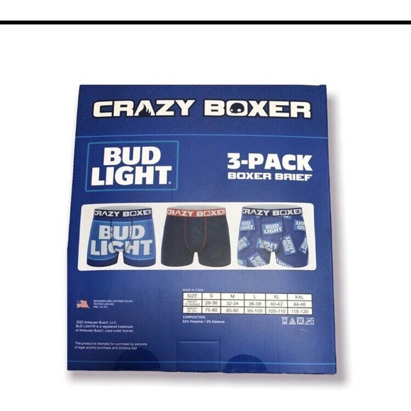 - Crazy Boxer 3 Pack Boxer Briefs Bud Light Mens Underwear - Picture 2 of 8
